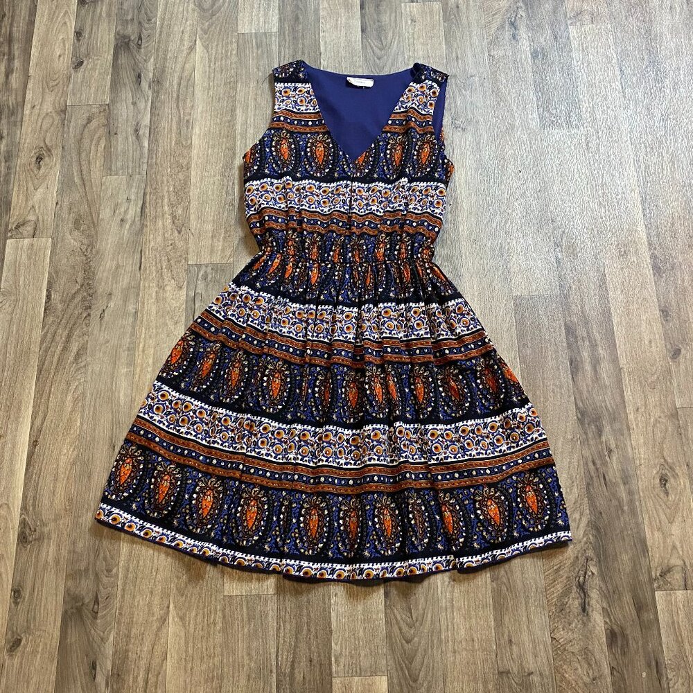 Freeway Colorful Fit and Flare Mini Dress Sleeveless V-Neck Size Small